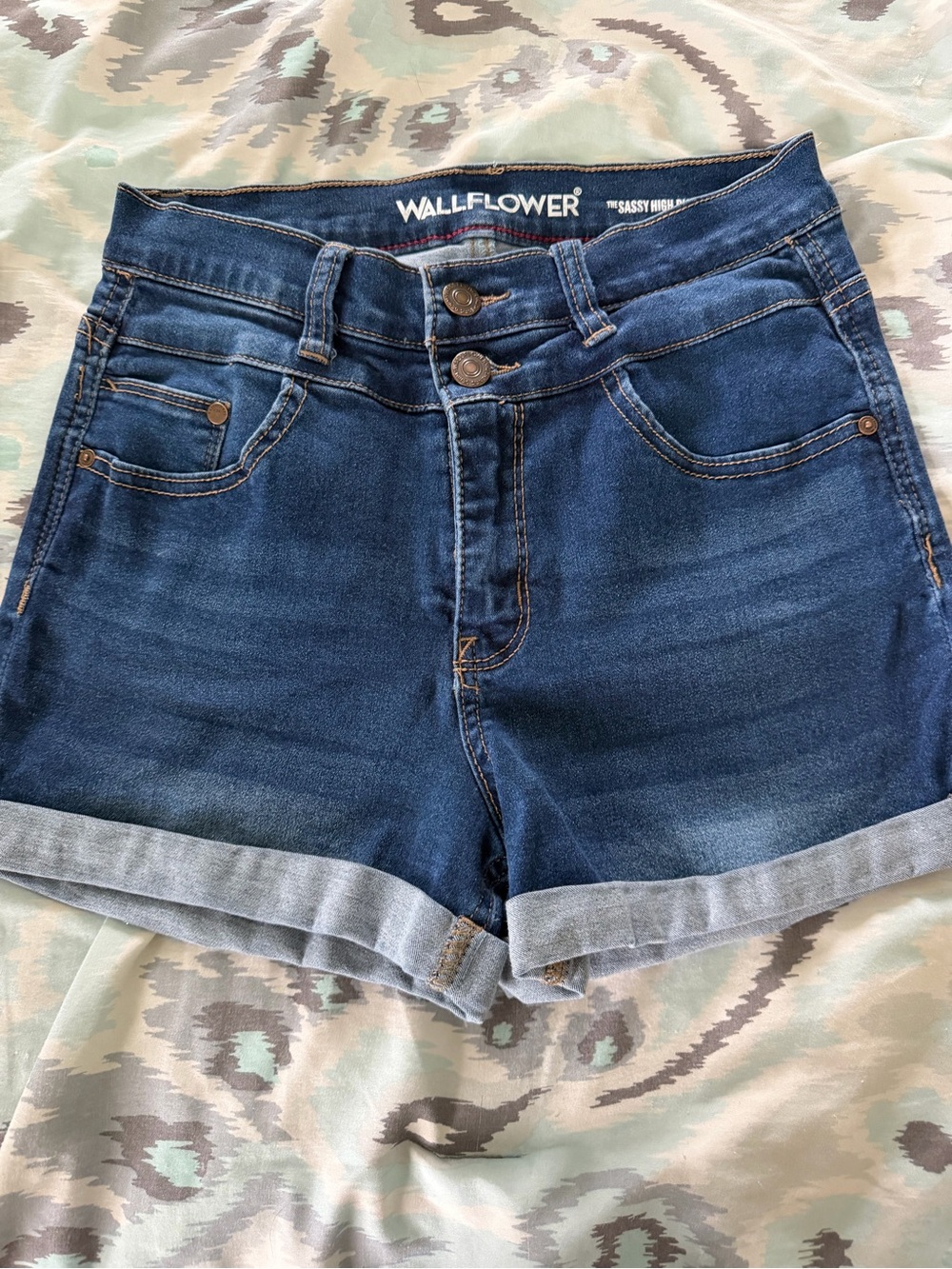 Wallflower Dark Blue Roll-Cuff Denim Shorts